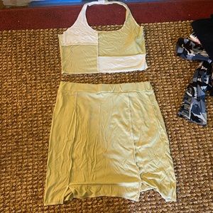 Two-piece outfit. Light green and white